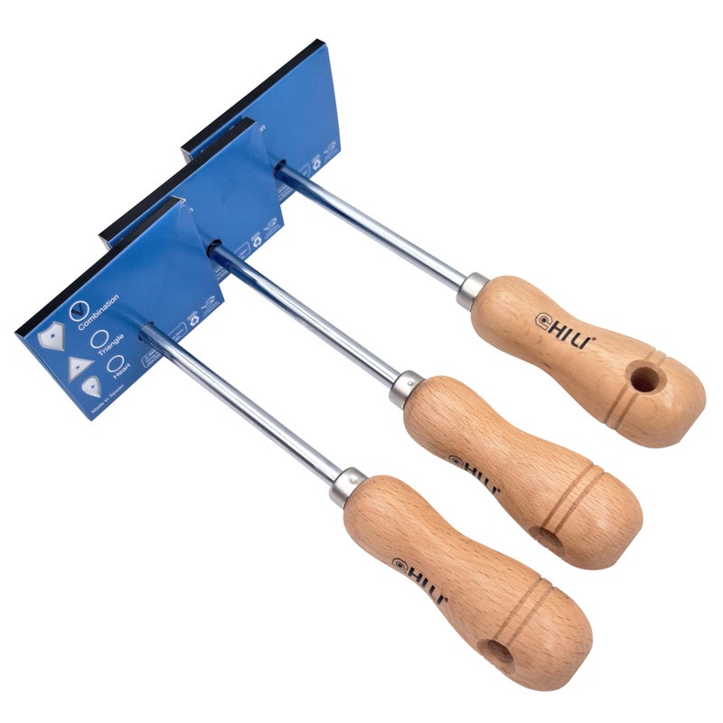 CHILI TOOLS 3PC. Stainless Steel Shave Hook Scraper Set With Wooden Handle, 8-3/4" Length, Made In Taiwan - Image 5